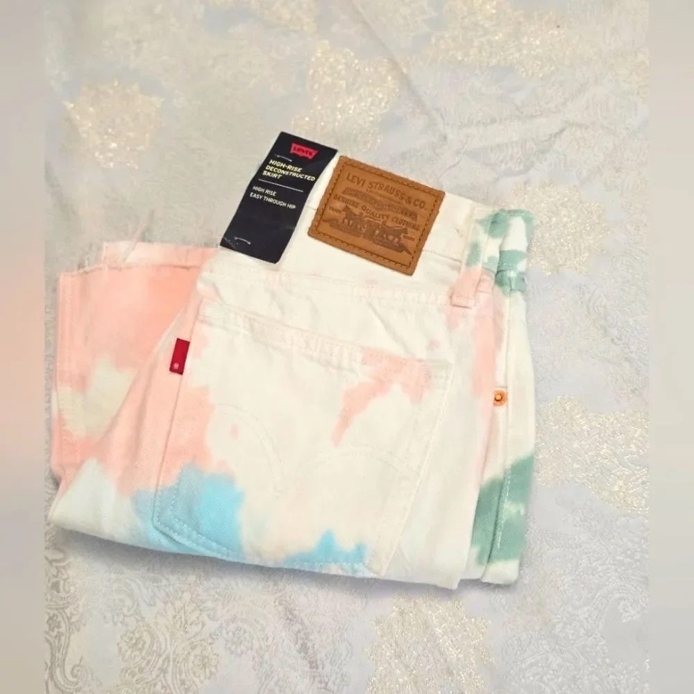 Levi's Tie-Dye Unhemmed Finish Denim Skirt NWT